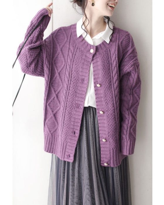 【セール商品返品交換不可】ゆったり厚手ケーブルニットカーディガントップス