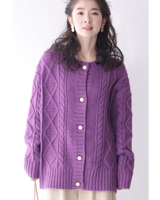 【セール商品返品交換不可】ゆったり厚手ケーブルニットカーディガントップス