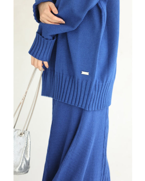 【コーデセット】ゆったりニットと裾フレアニットスカートのセットアップ