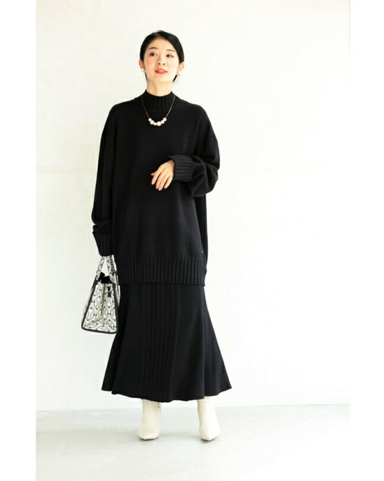 【コーデセット】ゆったりニットと裾フレアニットスカートのセットアップ