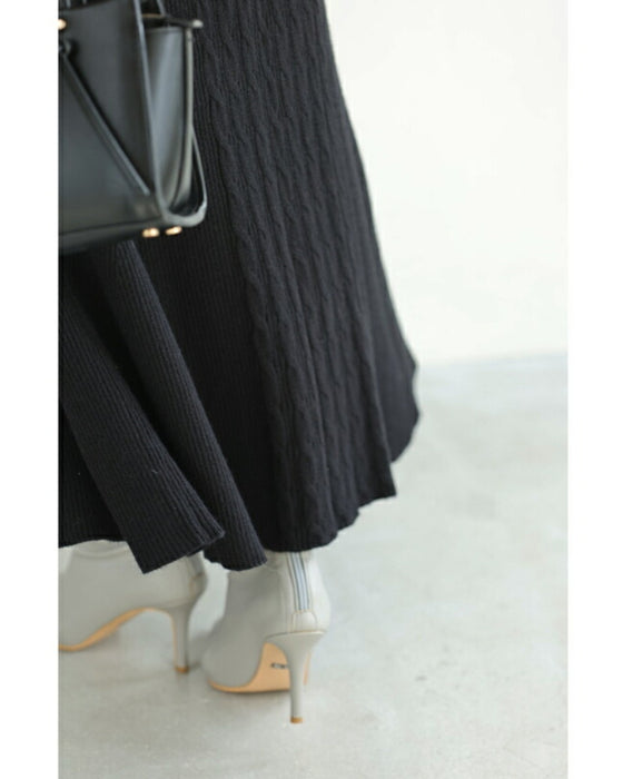 【コーデセット】ゆったりニットと裾フレアニットスカートのセットアップ