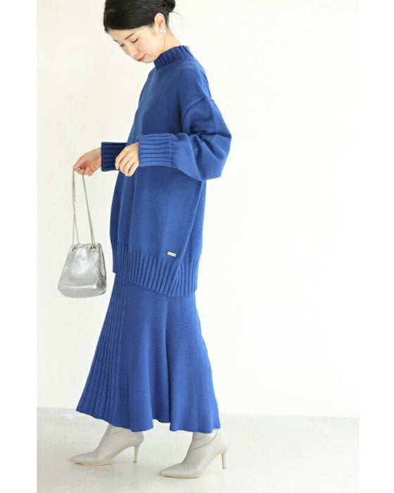 【コーデセット】ゆったりニットと裾フレアニットスカートのセットアップ