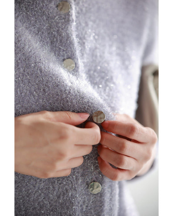 キラキラニットのカーディガンとロングスカート2点セット