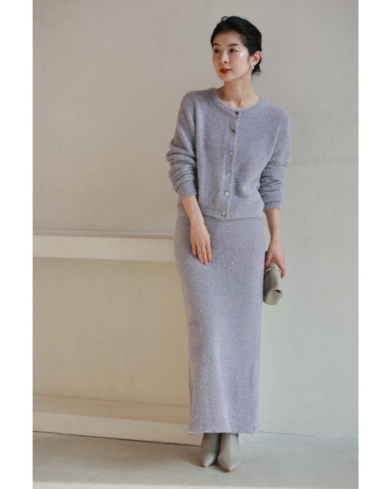 キラキラニットのカーディガンとロングスカート2点セット