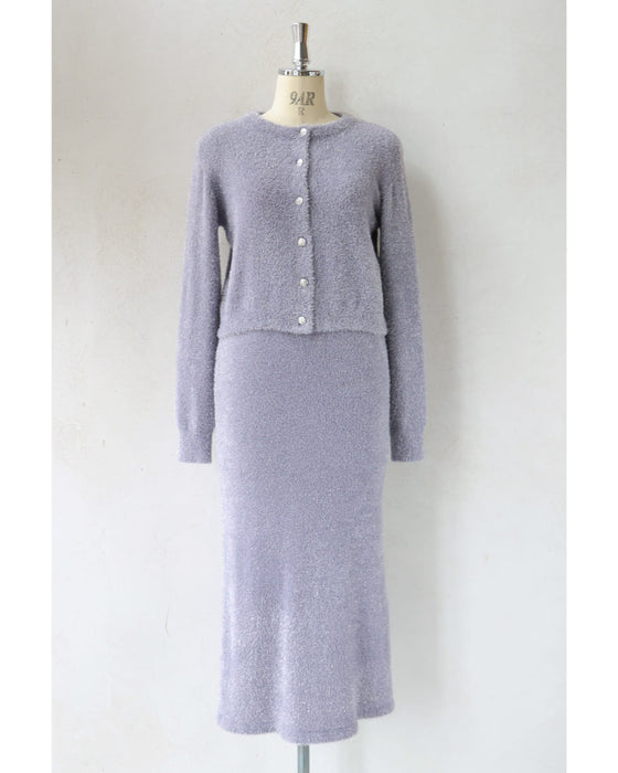 キラキラニットのカーディガンとロングスカート2点セット