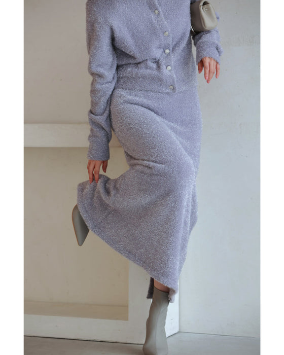 キラキラニットのカーディガンとロングスカート2点セット