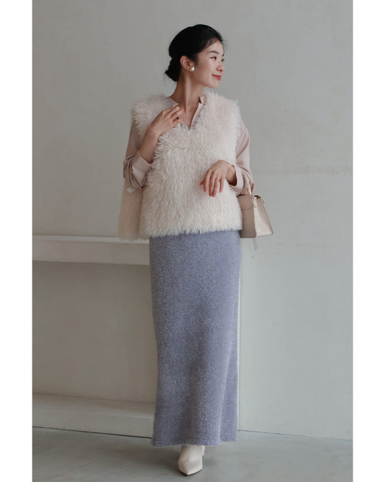 キラキラニットのカーディガンとロングスカート2点セット