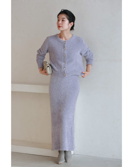 キラキラニットのカーディガンとロングスカート2点セット