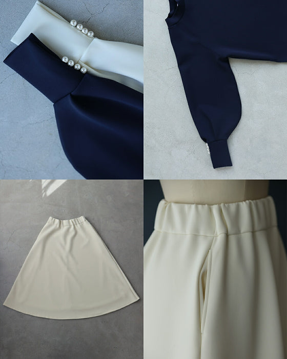 【コーデセット】日常に寄り添うエレガンス パールポワン袖 2点セット