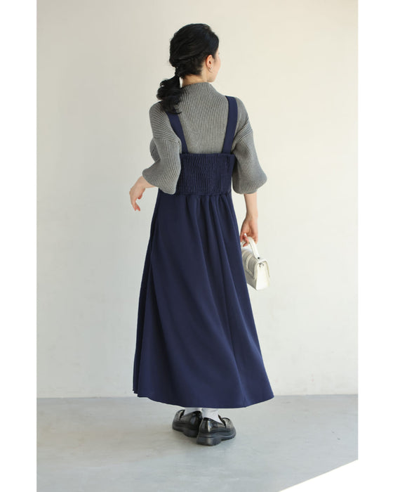 【CAWAII新春コーデセット】大人のスッキリ魅せが叶う！ポワン袖ニット＆サロペットスカート 2点セット