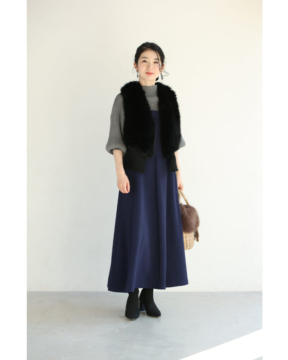 【CAWAII新春コーデセット】大人のスッキリ魅せが叶う！ポワン袖ニット＆サロペットスカート 2点セット