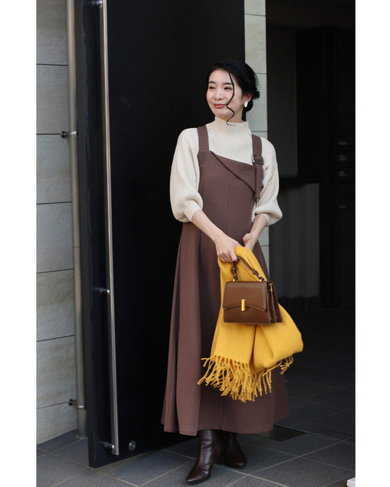 【CAWAII新春コーデセット】大人のスッキリ魅せが叶う！ポワン袖ニット＆サロペットスカート 2点セット