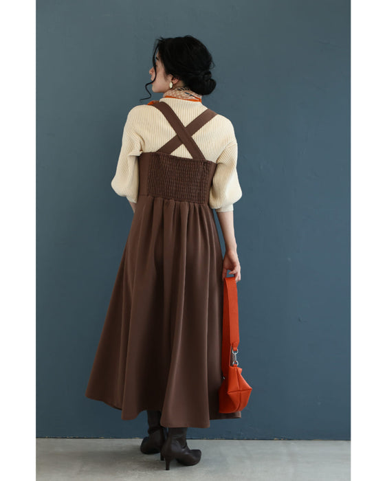 【CAWAII新春コーデセット】大人のスッキリ魅せが叶う！ポワン袖ニット＆サロペットスカート 2点セット