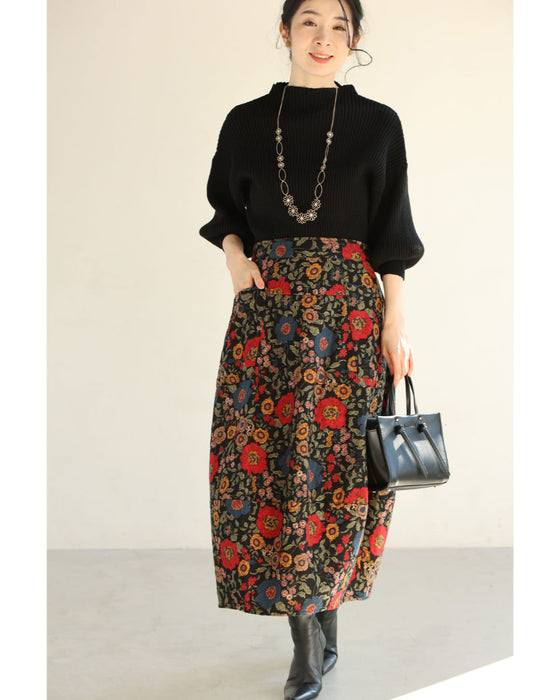 【CAWAII新春コーデセット】レトロムード薫るポワン袖ニット＆クラシカルコクーンスカート 2点コーデセット