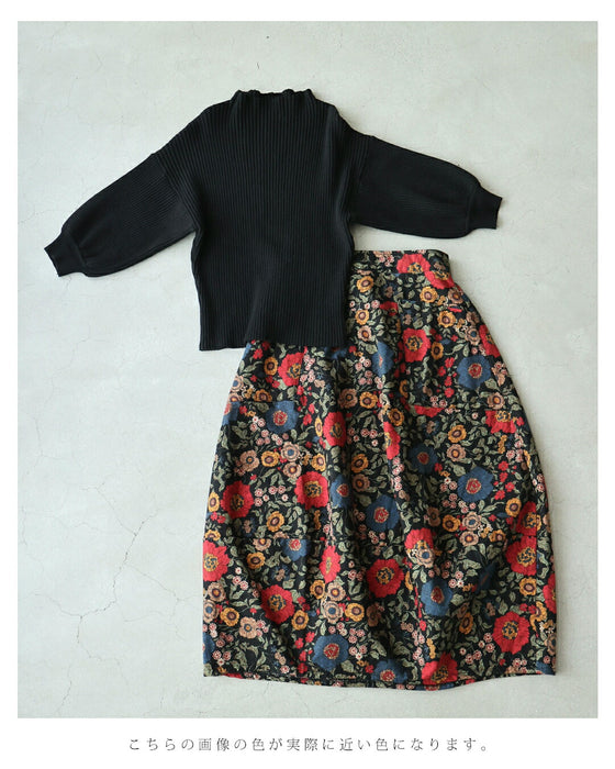 【CAWAII新春コーデセット】レトロムード薫るポワン袖ニット＆クラシカルコクーンスカート 2点コーデセット