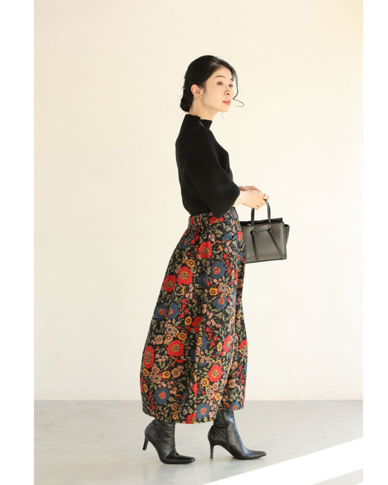 【CAWAII新春コーデセット】レトロムード薫るポワン袖ニット＆クラシカルコクーンスカート 2点コーデセット