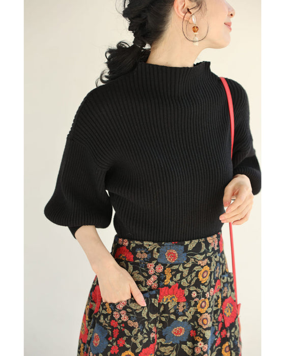 【CAWAII新春コーデセット】レトロムード薫るポワン袖ニット＆クラシカルコクーンスカート 2点コーデセット