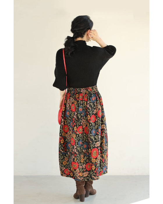 【CAWAII新春コーデセット】レトロムード薫るポワン袖ニット＆クラシカルコクーンスカート 2点コーデセット