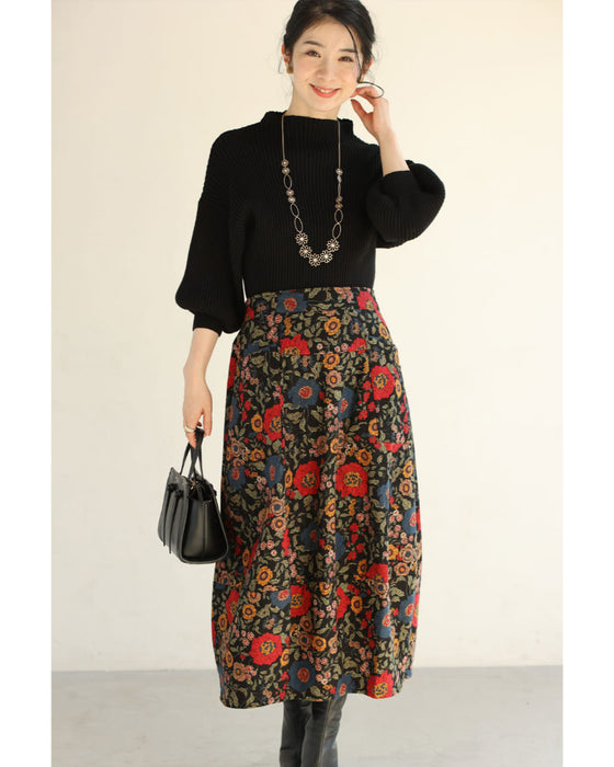 【CAWAII新春コーデセット】レトロムード薫るポワン袖ニット＆クラシカルコクーンスカート 2点コーデセット