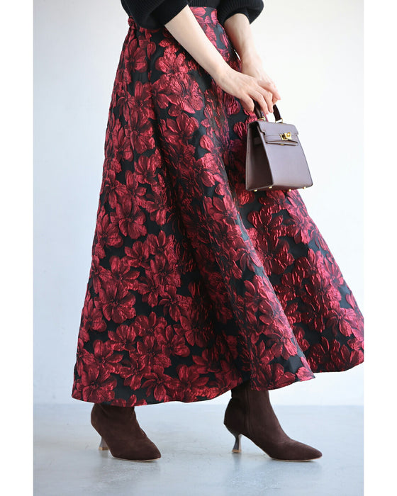 【CAWAII新春コーデセット】華やかポワン袖ニット & 才色兼備ジャガードスカート 2点セット