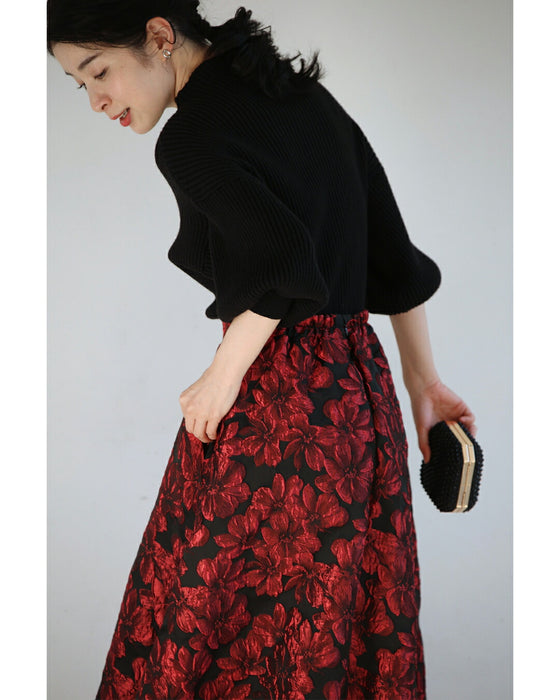 【CAWAII新春コーデセット】華やかポワン袖ニット & 才色兼備ジャガードスカート 2点セット