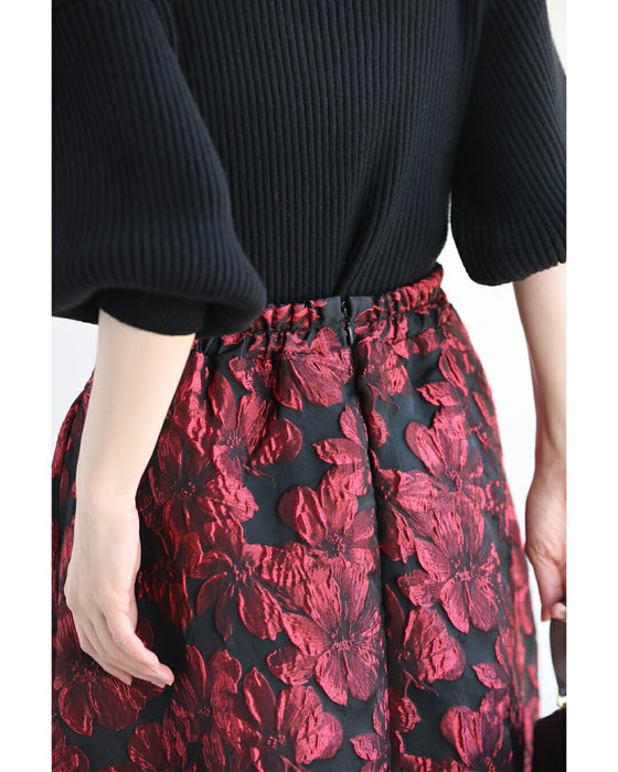 【CAWAII新春コーデセット】華やかポワン袖ニット & 才色兼備ジャガードスカート 2点セット