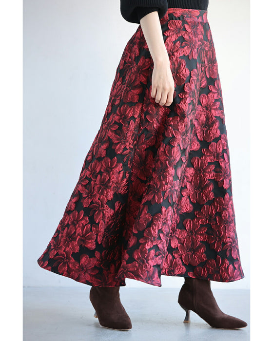 【CAWAII新春コーデセット】華やかポワン袖ニット & 才色兼備ジャガードスカート 2点セット