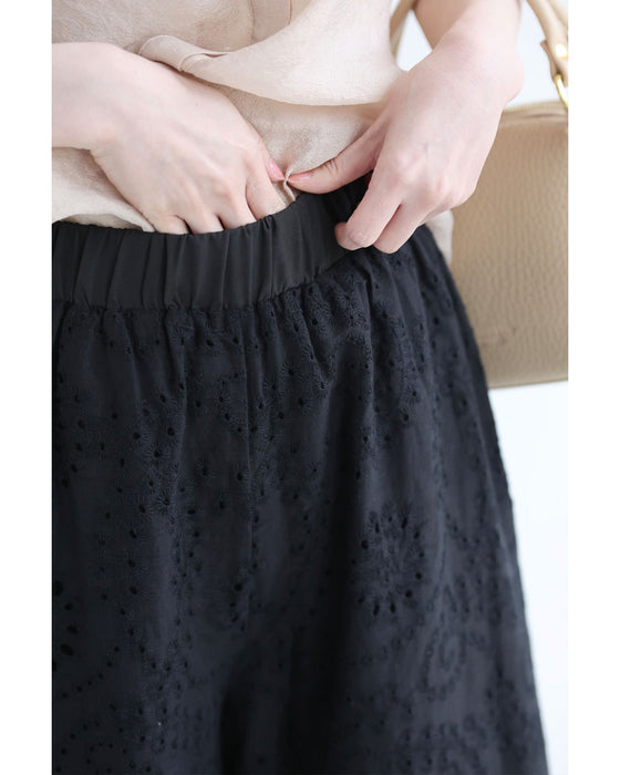 パンチングレースのブラウスとパンツ2点セット
