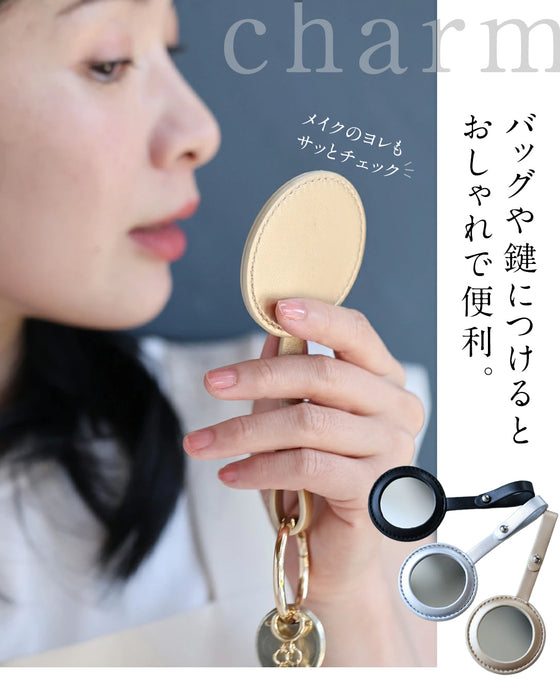 お財布一体型 大容量バッグとミラーの2点セット(パールチャーム・ストラップ付き)