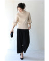 Knit top with puffed sleeves and off-neck puffed sleeves