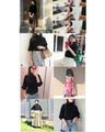 Knit top with puffed sleeves and off-neck puffed sleeves
