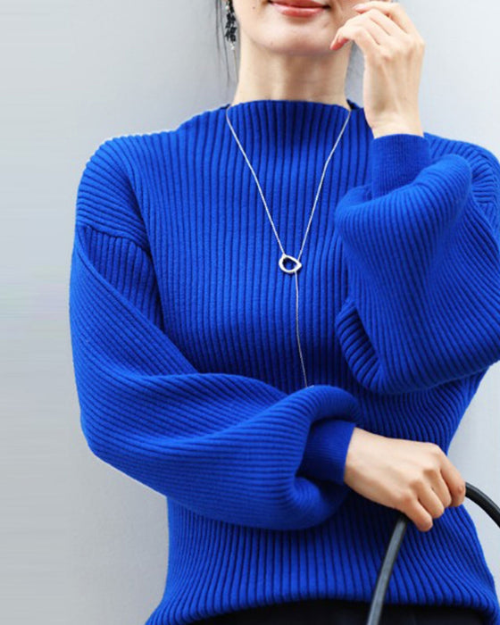 Long sleeve puffy and off-neck knit top