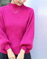 Long sleeve puffy and off-neck knit top