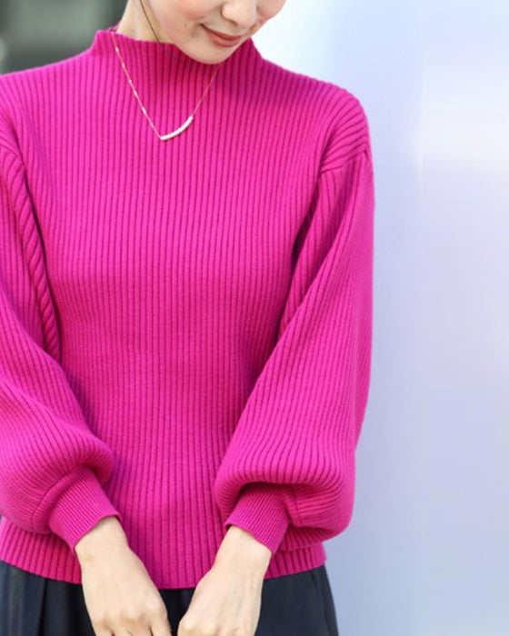 長袖ポワンとオフネックのニットトップス