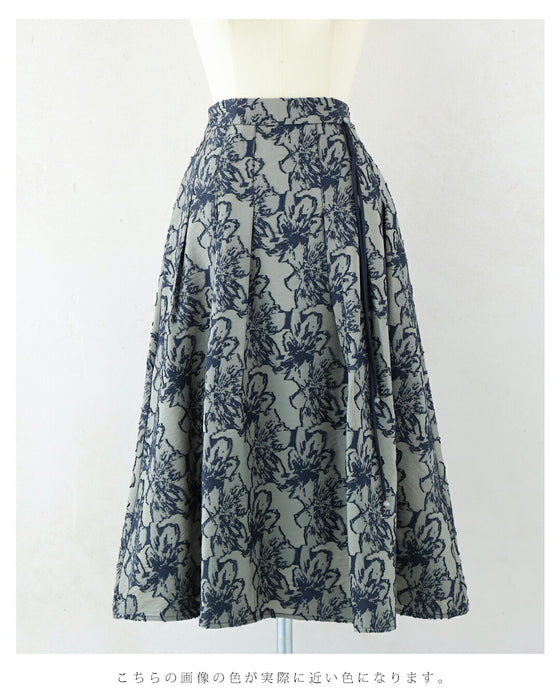 揺れるアジアンチャームの軽やかジャガードミディアムスカート