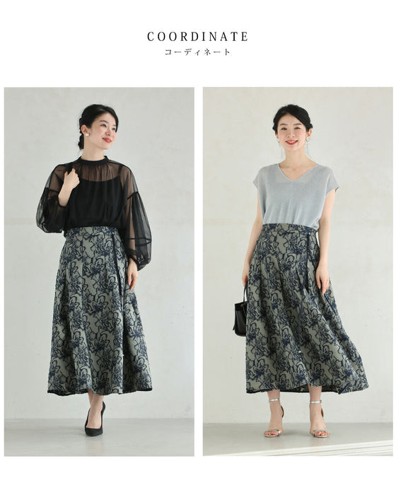 揺れるアジアンチャームの軽やかジャガードミディアムスカート