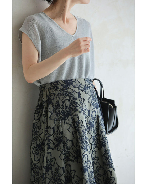 揺れるアジアンチャームの軽やかジャガードミディアムスカート