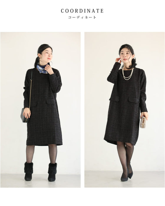 フォーマルにも活躍する。煌めくツイードミディアムワンピース