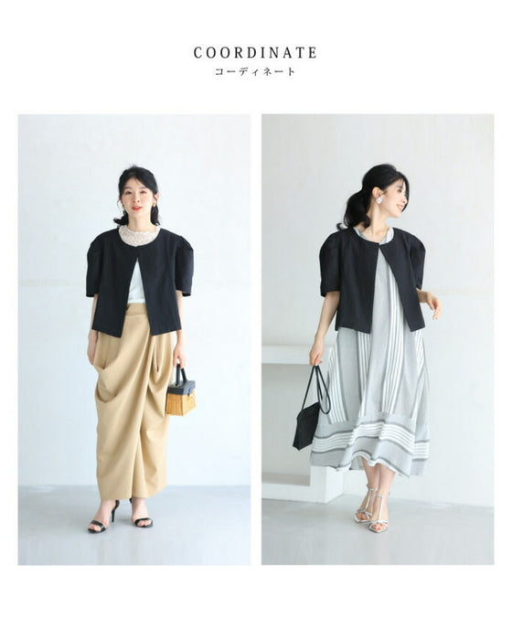 タックふんわりショルダーのショート丈ジャケット