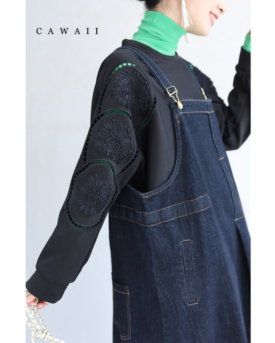 Glossy pullover top with floral relief sleeves