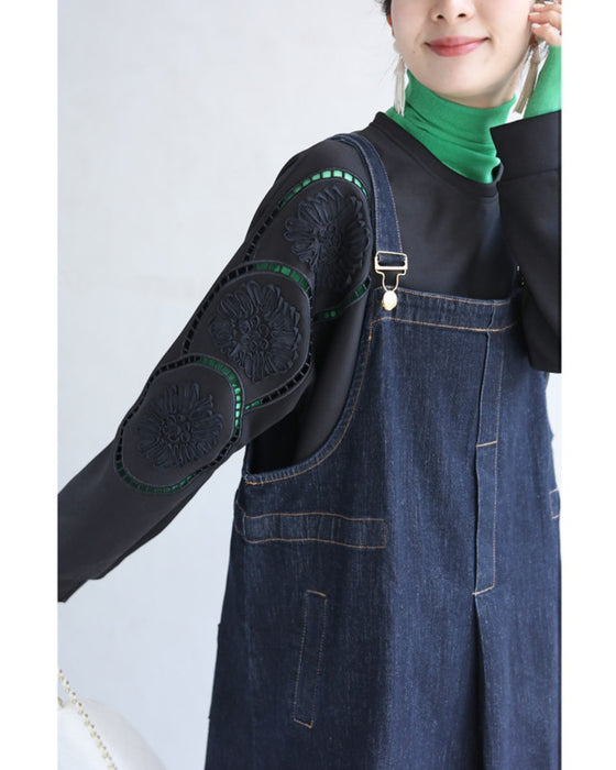 Glossy pullover top with floral relief sleeves