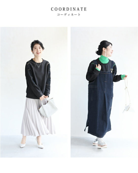 Glossy pullover top with floral relief sleeves