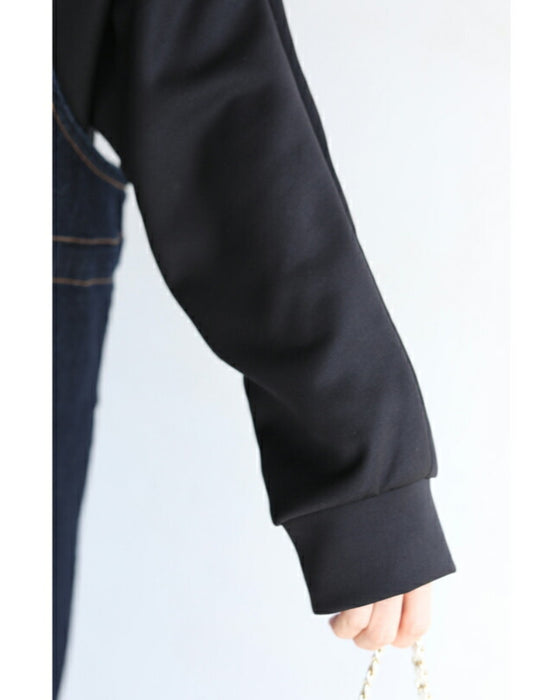 Glossy pullover top with floral relief sleeves