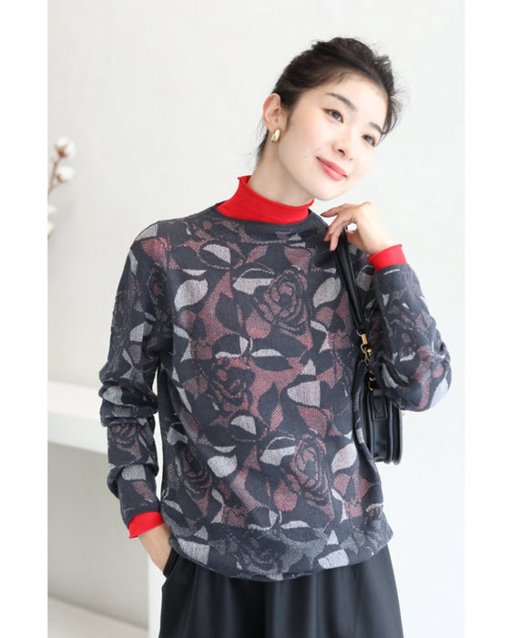 重ね着を愉しむステンドグラスニットカットソートップス