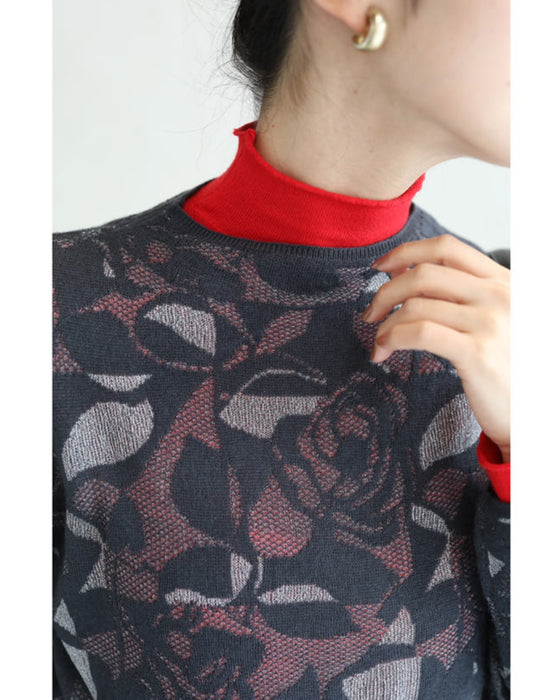 重ね着を愉しむステンドグラスニットカットソートップス