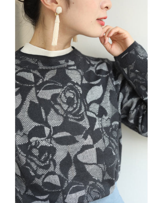 重ね着を愉しむステンドグラスニットカットソートップス