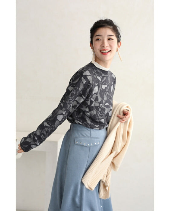 重ね着を愉しむステンドグラスニットカットソートップス