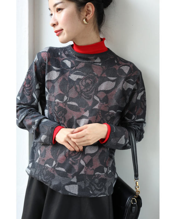 重ね着を愉しむステンドグラスニットカットソートップス