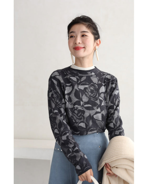 重ね着を愉しむステンドグラスニットカットソートップス