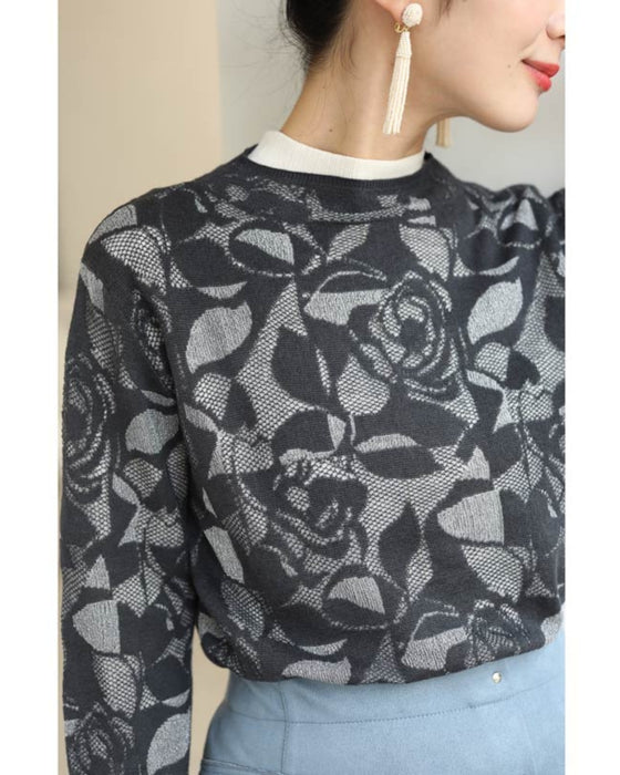 重ね着を愉しむステンドグラスニットカットソートップス